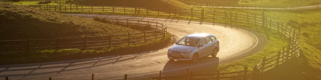 car driving in green field