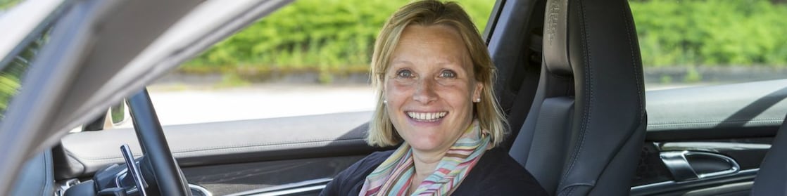 Vicky Butler-Henderson sitting in the driver's seat