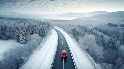 Winter forest road landscape
