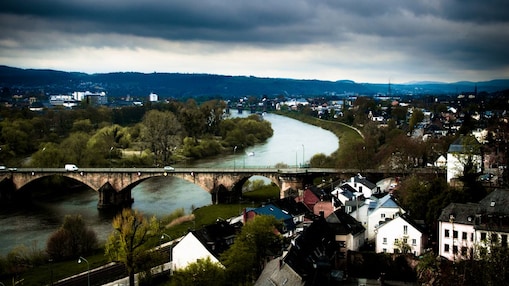 Sea over bridge with beautiful surrounding town