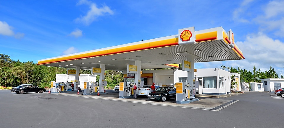 The forecourt of a shell service station