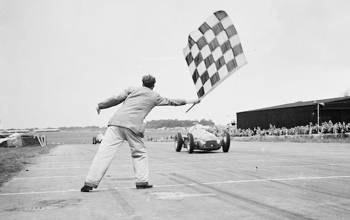 finish line of a 1950 racetrack