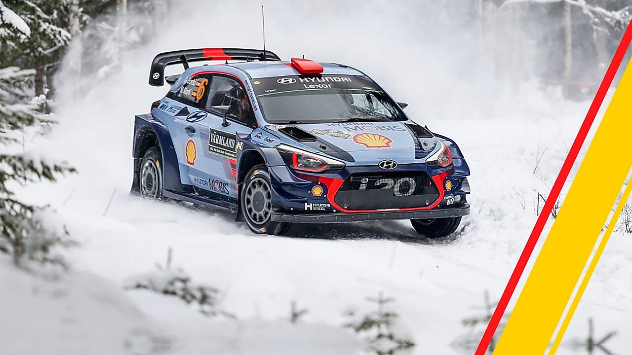 Hyundai race car racing on the snow