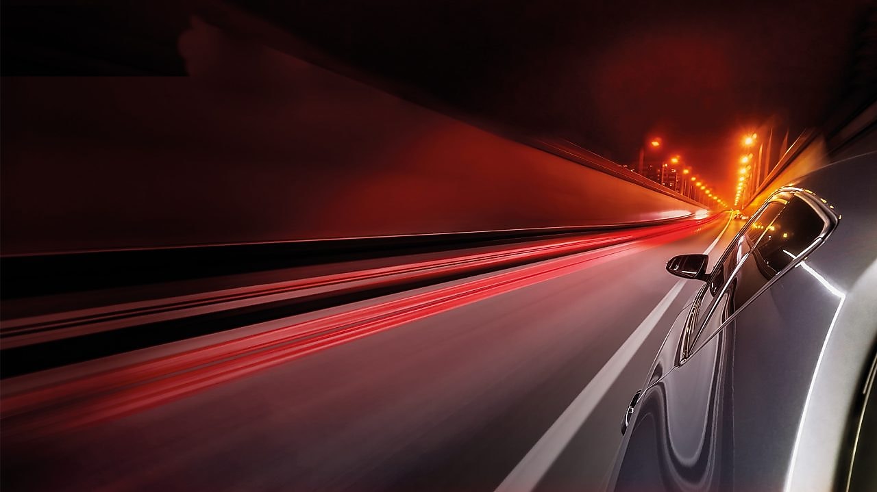 Car speeding down a road