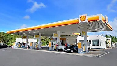 The forecourt of a shell service station